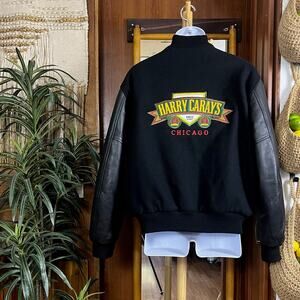 Vintage 90s Harry Caray’s Chicago Leather Varsity Jacket L | Union Made USA Wool